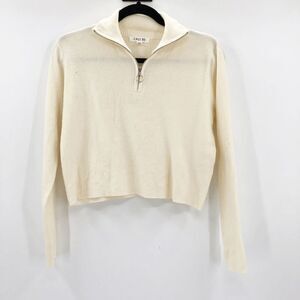 Women's Cream Cropped Sweater - Quarter Zip Collar